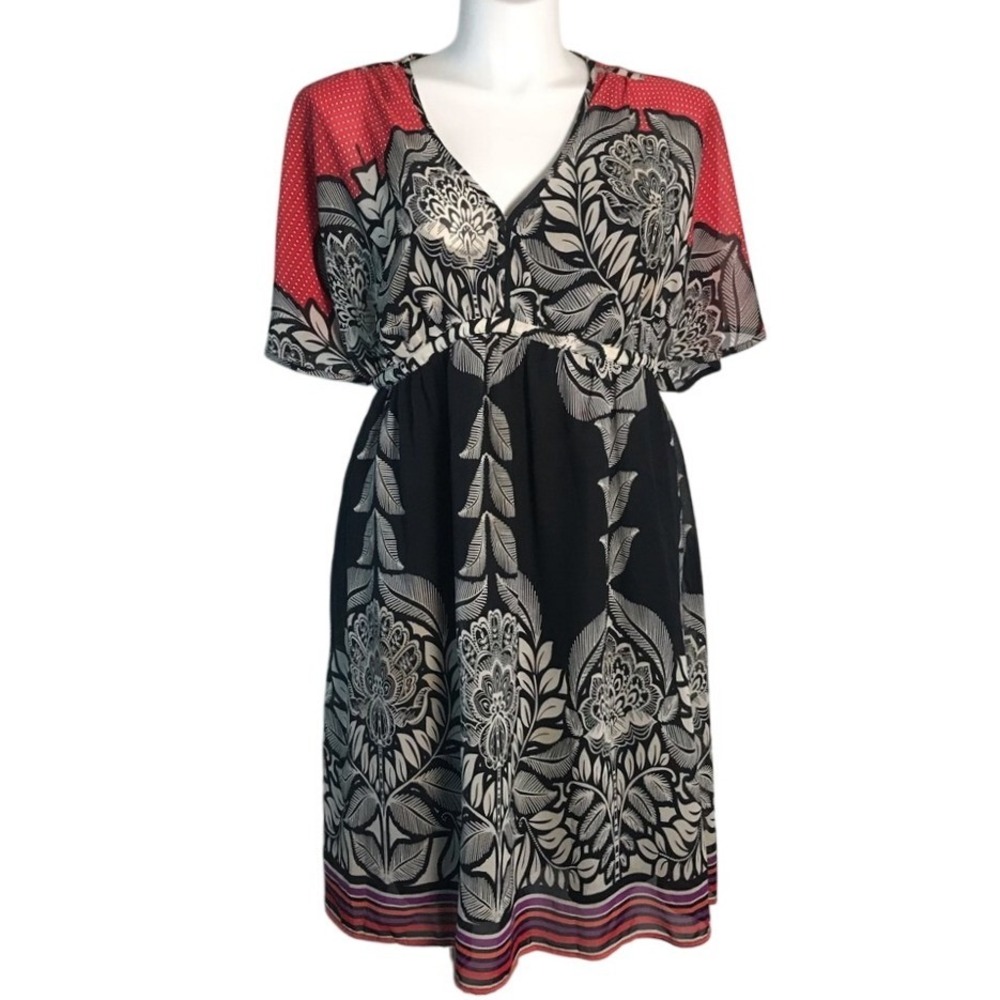 MOSSIMO RED WHITE & BLACK FLORAL‎ DRESS